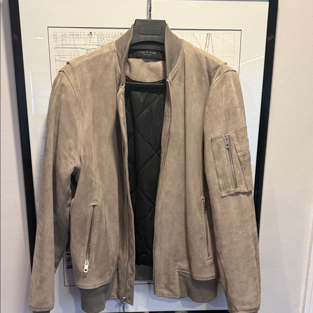rag & bone Beige Suede Bomber Jacket